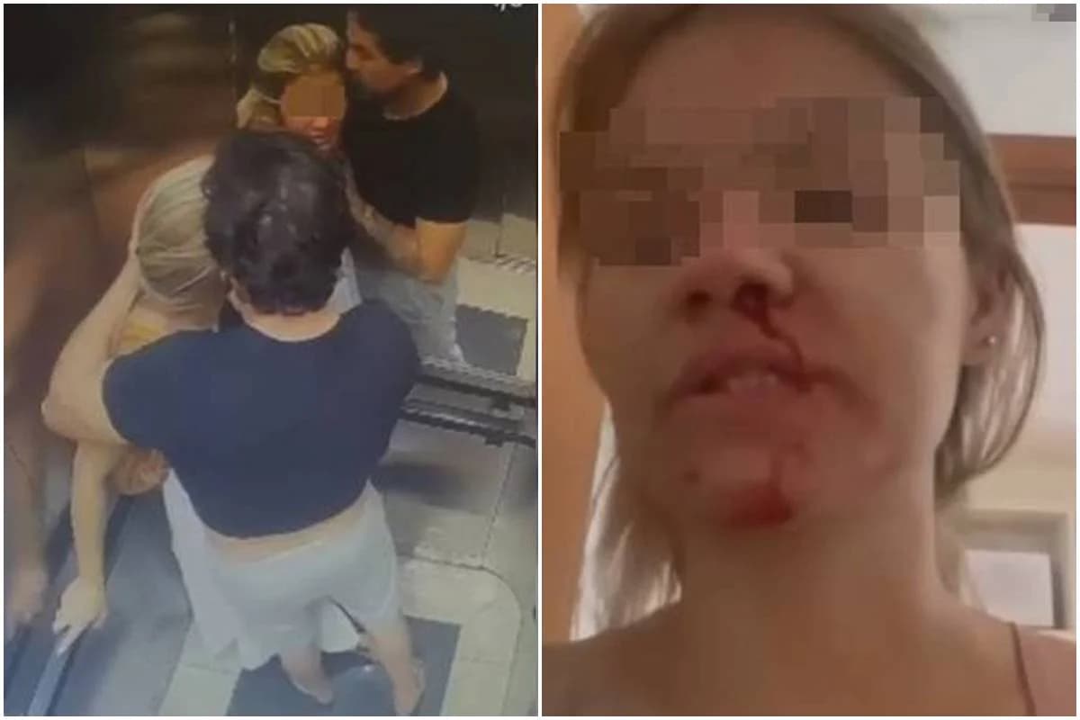 VÍDEO: Homem agride namorada, limpa sangue com a própria camisa e depois a beija em elevador