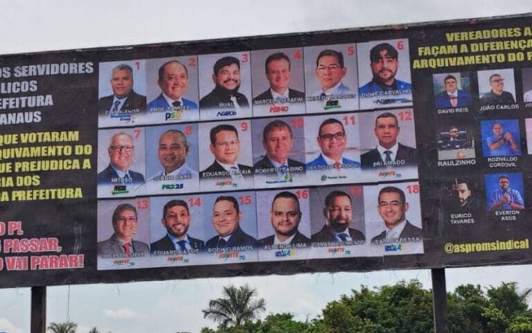 Sindicato expõe vereadores em outdoor por voto contra arquivamento da reforma da previdência municipal