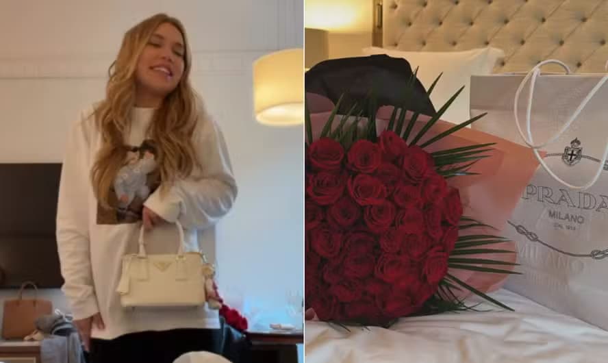 Virginia Fonseca desembarca em Madrid e é recebida com presentes