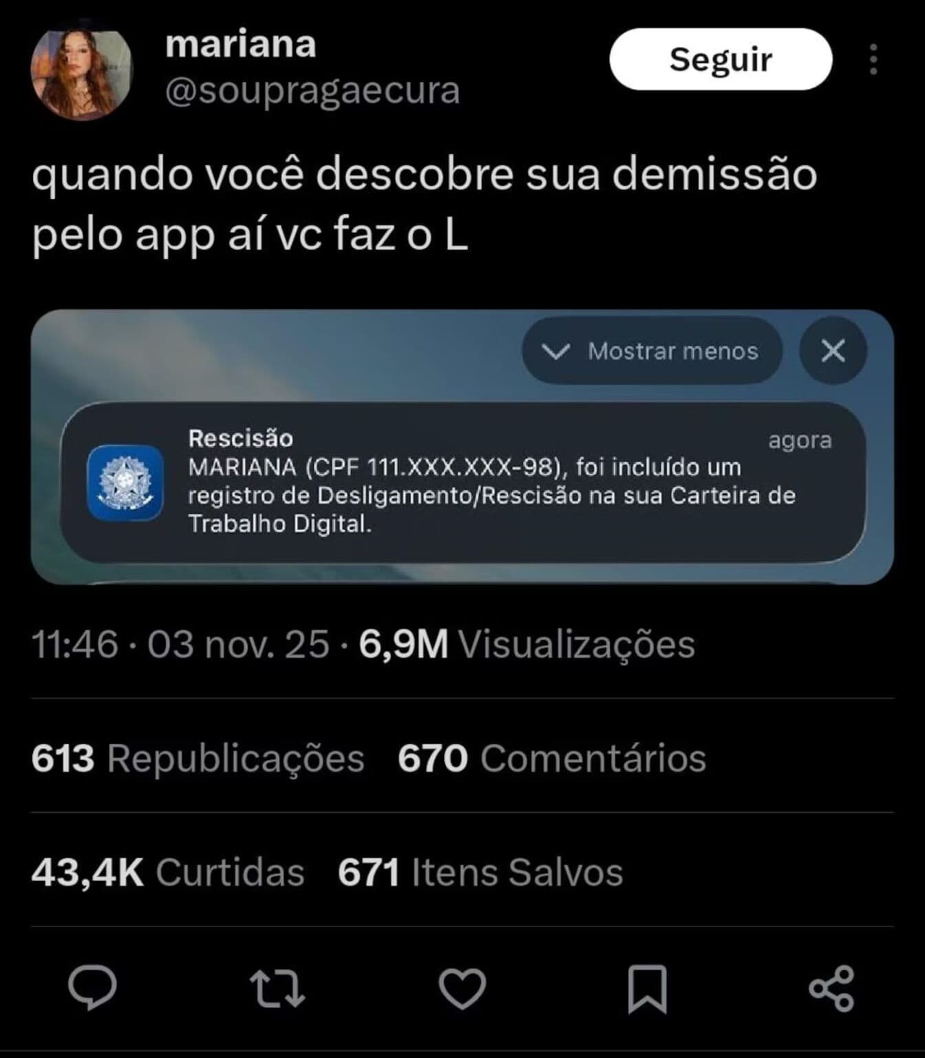 Sem aviso: funcionária descobre demissão pelo app da Carteira de Trabalho Digital