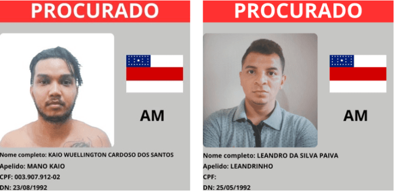 Mano Kaio, Bebê da FDN e Belo estão entre os 8 foragidos mais perigosos do Amazonas