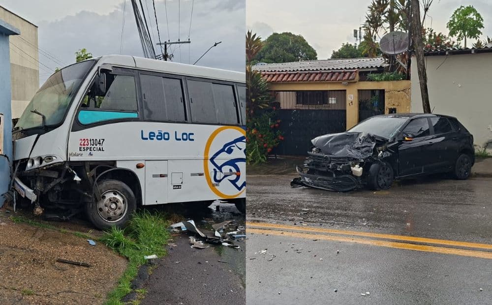 Micro-ônibus e carro colidem e deixam duas pessoas feridas em Manaus