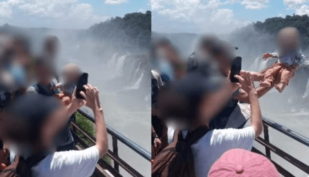 Homem arrisca vida de bebê para foto nas Cataratas do Iguaçu