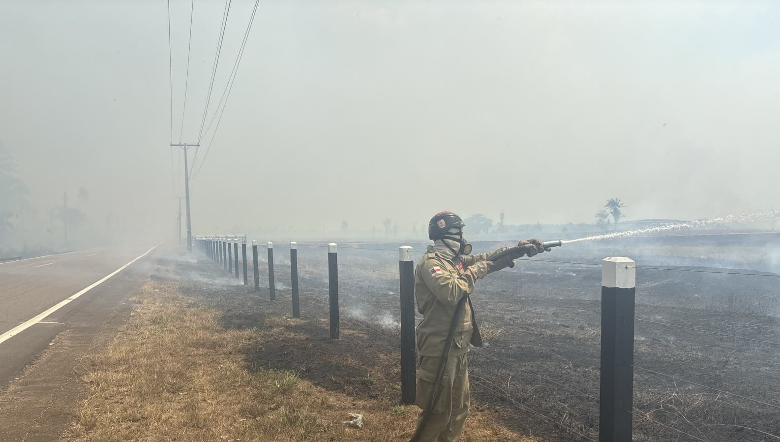 Incêndio florestal na BR-319 mobiliza bombeiros